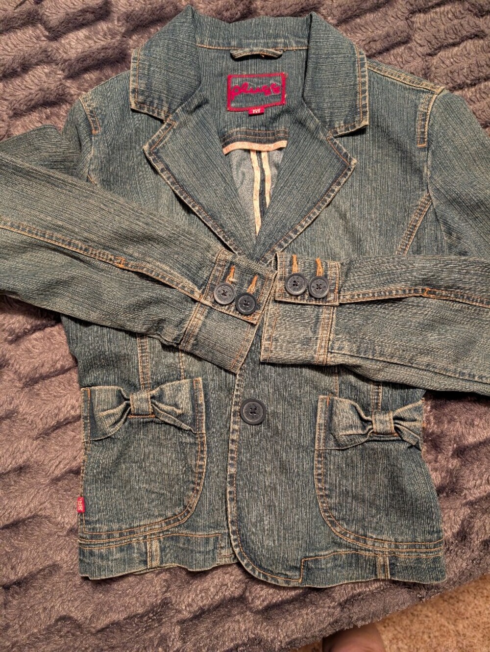 Plugg Blue Denim Jacket with Bow Pocket Accents
